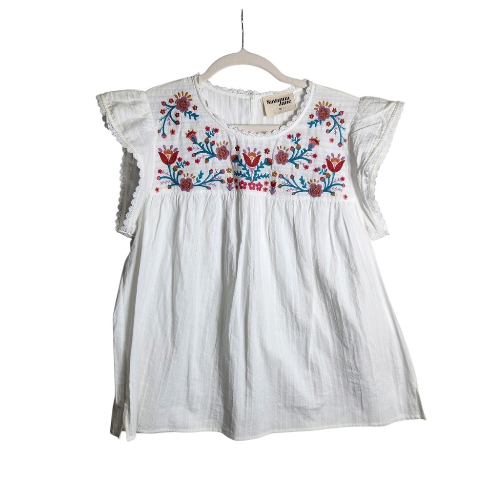 Savanna Jane White Embroidered Boho Flutter Sleeve Blouse Plus Size 1X P16393-CS